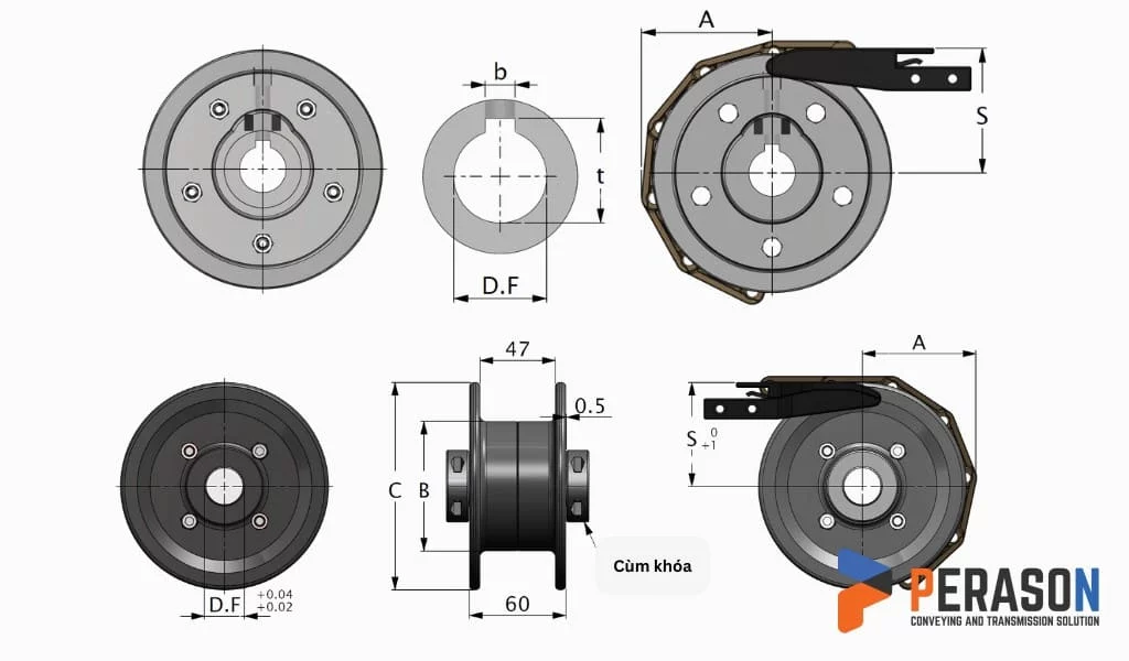 Bản vẽ kích thước nhông bị động xích 820 Bản vẽ kích thước nhông bị động xích 820