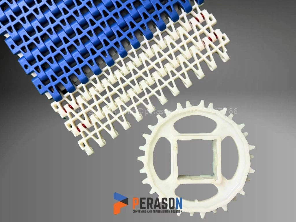 Băng tải lưới nhựa HS-2500B và bánh nhông Z122