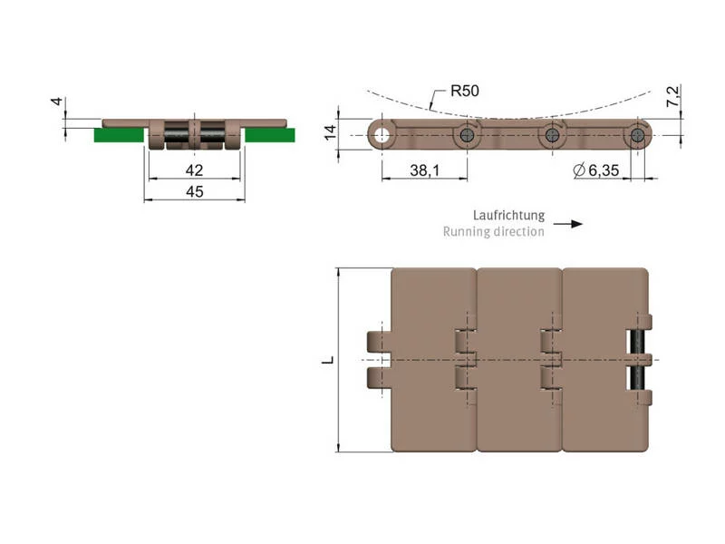 Thông số xích nhựa 820 chạy thẳng