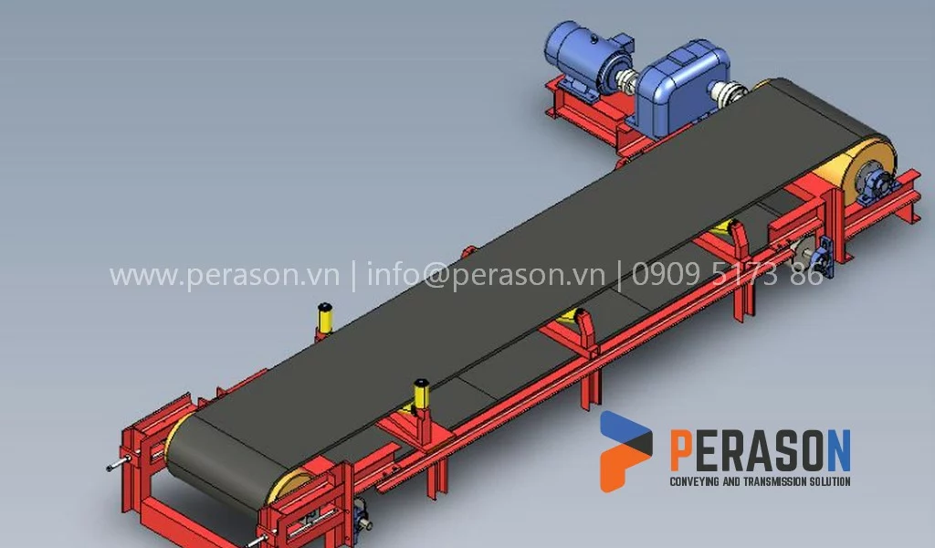 Cấu tạo các loại băng tải bao gồm khung, động cơ, dây băng và các phụ kiện băng tải Cấu tạo thành phần của các loại băng tải